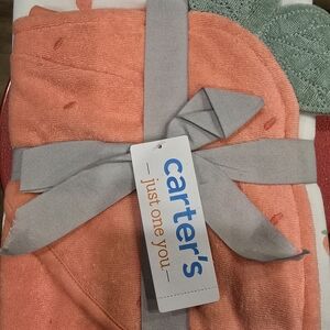 Carter's Coral and Gray Hooded Baby Towel Set
